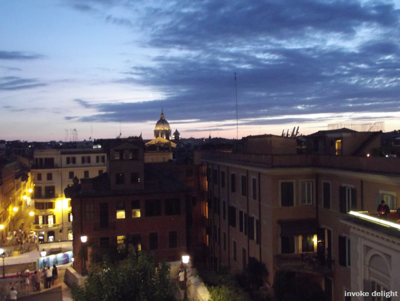 The only VAGUELY in focus picture of the view from the top of the Spanish Steps.  My camera does NOT cope with low lighting very well.