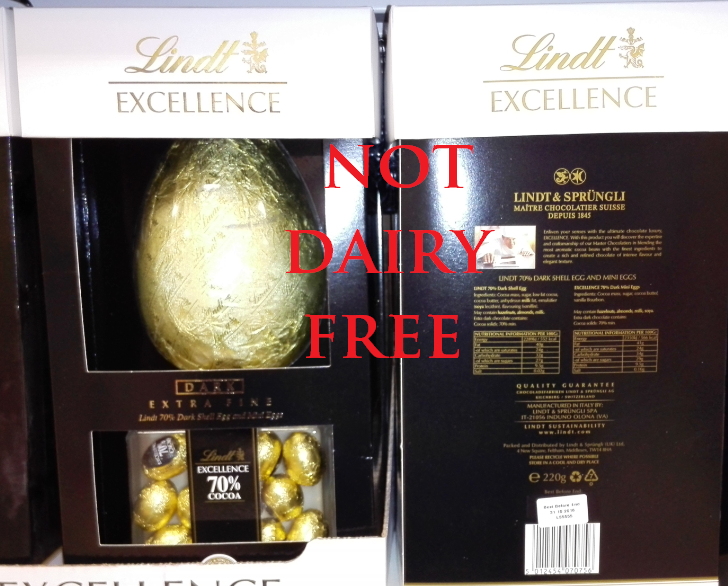 The Lindt Excellence dark chocolate 70% cocoa egg contains milk.